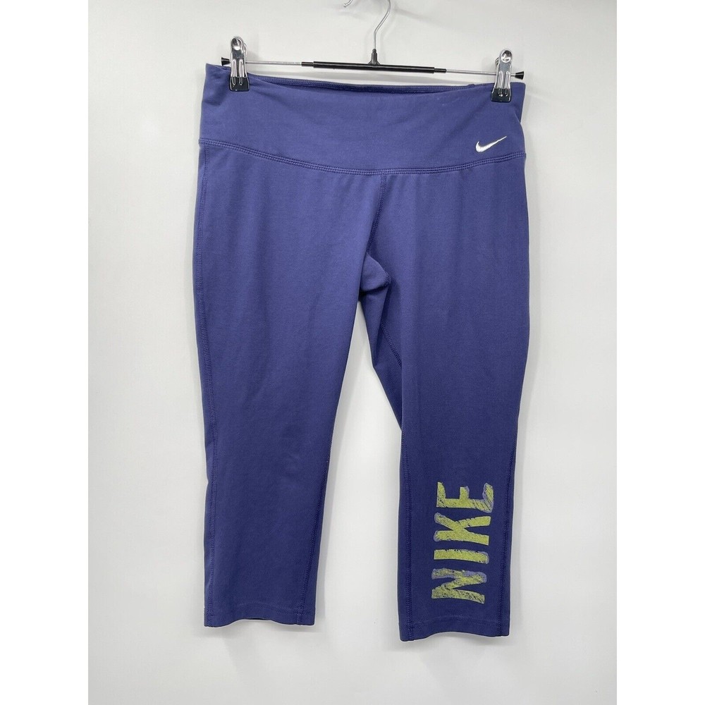 Nike Medium Capri Leggings Womens Purple Dri-FIT Graphic Logo Cropped‎ Tight